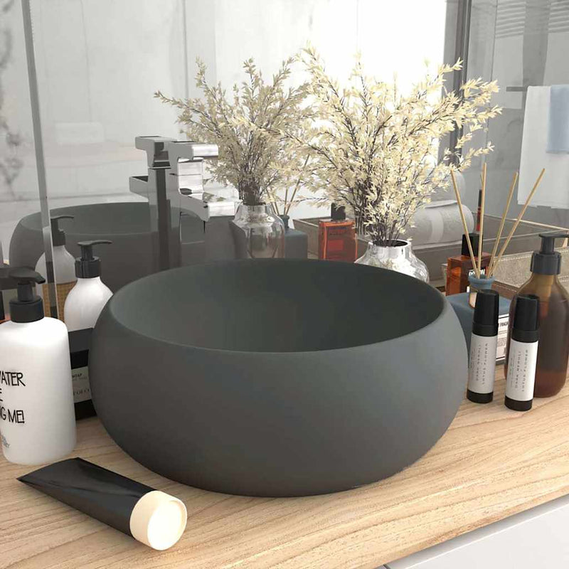 Afbeelding laden in galerijviewer, Vidaxl wastafel rond 40x15 cm keramiek mat donkergrijs
