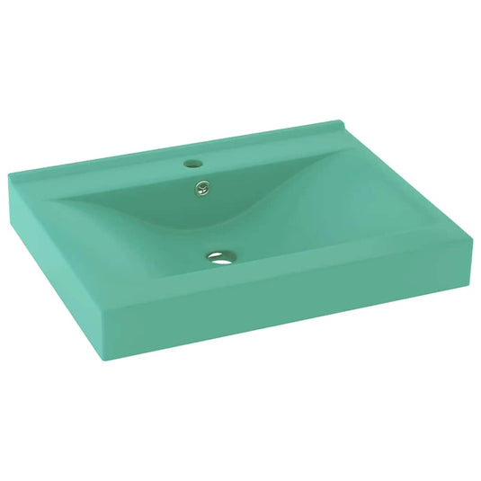 Vidaxl wastafel met kraangat 60x46 cm keramiek mat lichtgroen
