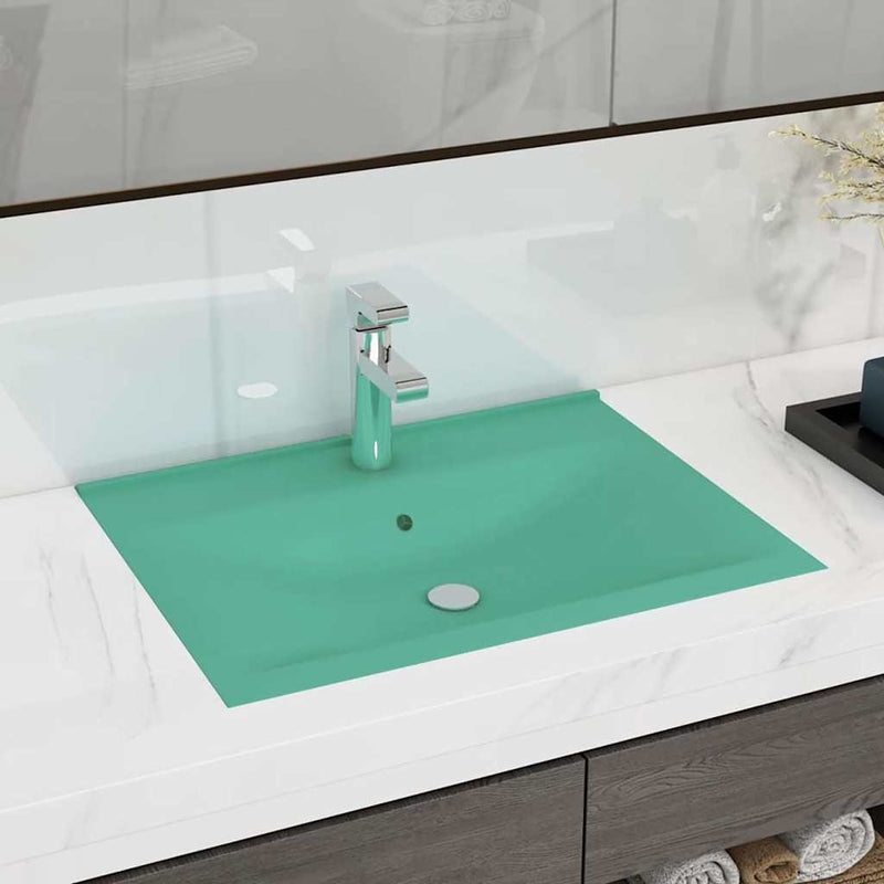 Afbeelding laden in galerijviewer, Vidaxl wastafel met kraangat 60x46 cm keramiek mat lichtgroen

