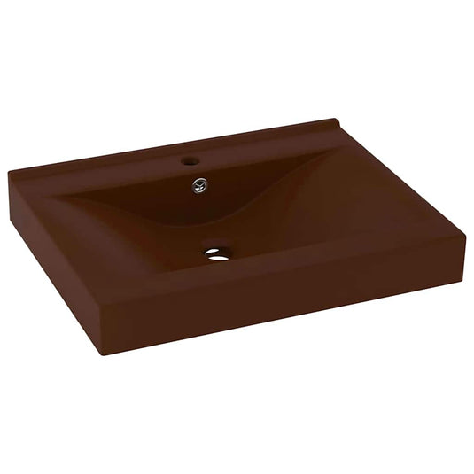 Vidaxl wastafel met kraangat 60x46 cm keramiek mat donkerbruin