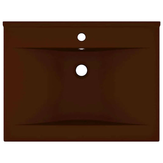 Vidaxl wastafel met kraangat 60x46 cm keramiek mat donkerbruin