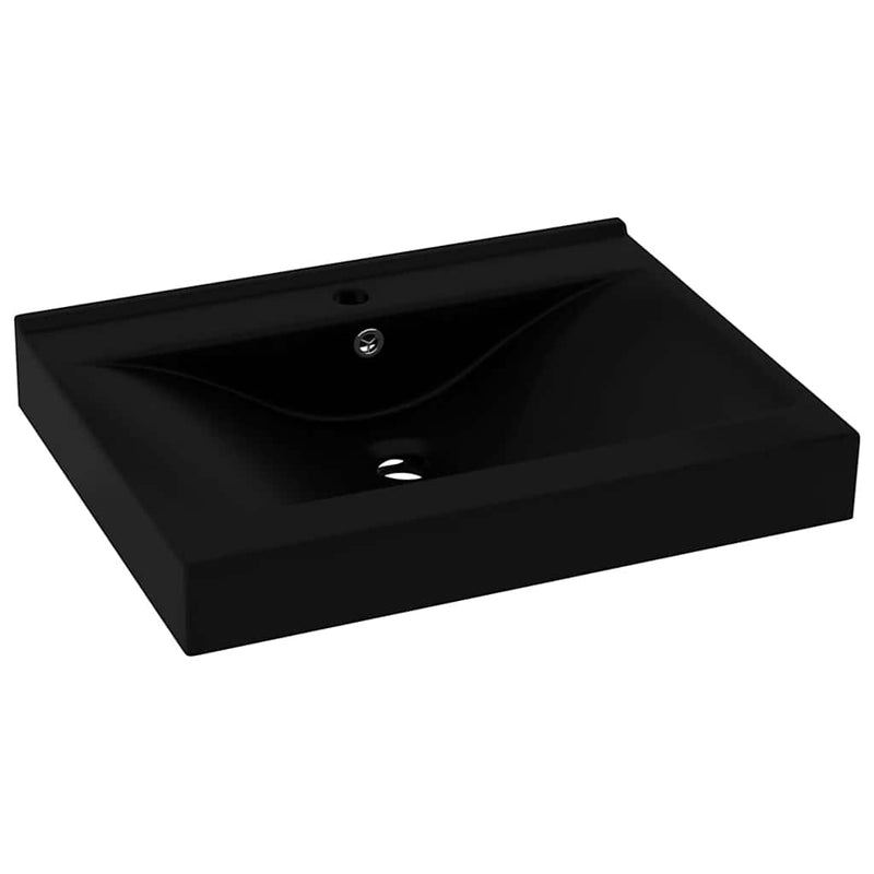 Afbeelding laden in galerijviewer, Vidaxl wastafel met kraangat 60x46 cm keramiek matzwart
