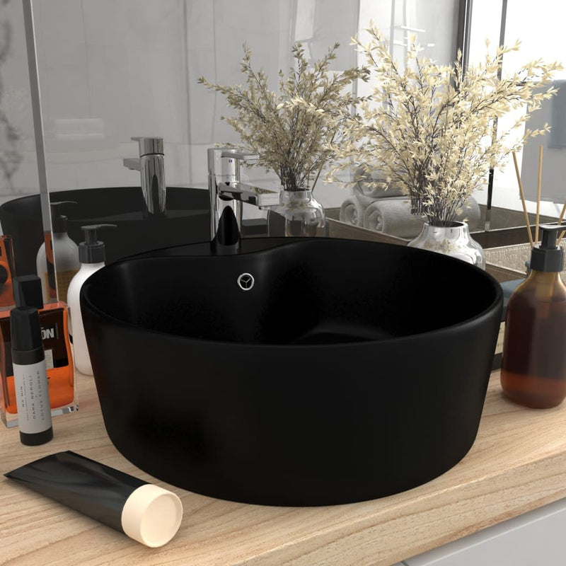 Afbeelding laden in galerijviewer, Vidaxl wastafel met overloop 36x13 cm keramiek matzwart
