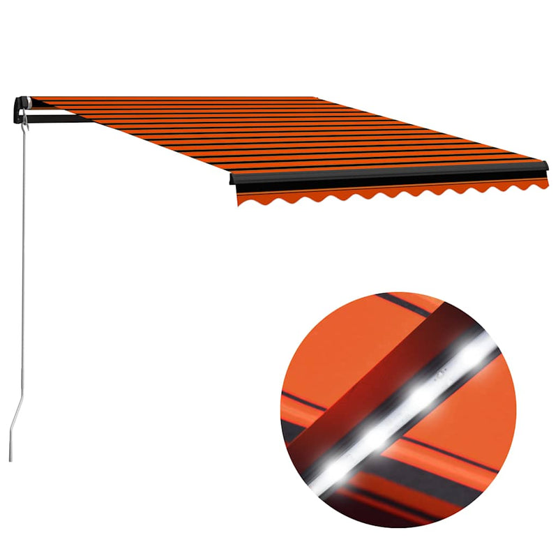 Afbeelding laden in galerijviewer, Vidaxl luifel handmatig uittrekbaar met led 300x250 cm oranje en bruin
