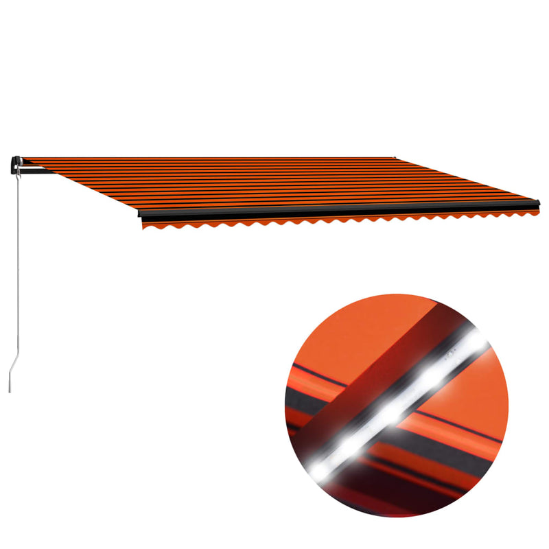 Afbeelding laden in galerijviewer, VidaXL Luifel handmatig uittrekbaar met LED 600x300 cm oranje en bruin
