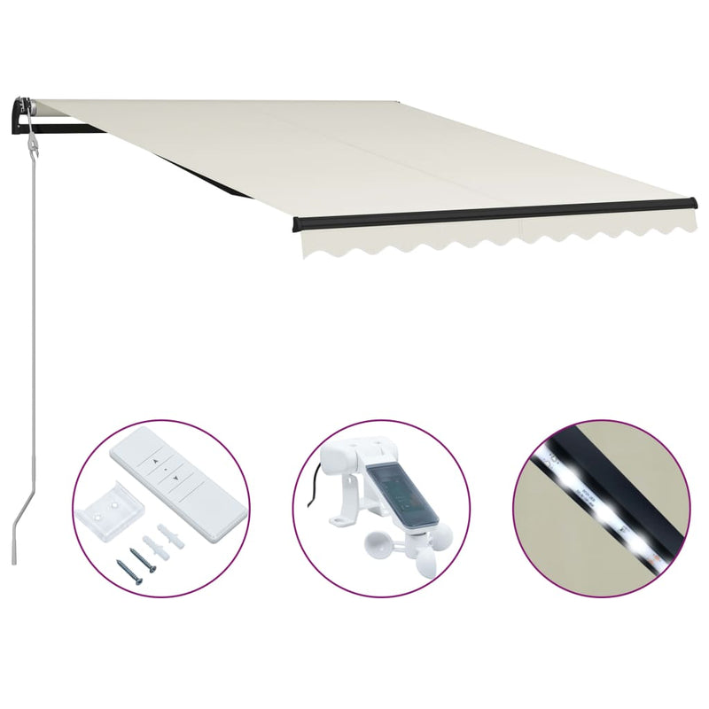 Afbeelding laden in galerijviewer, VidaXL Luifel uittrekbaar met windsensor en LED 300x250 cm crème
