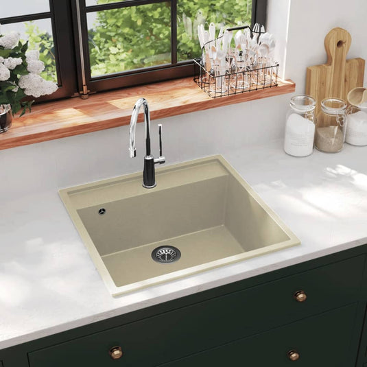 Vidaxl gootsteen met overloopgat graniet beige