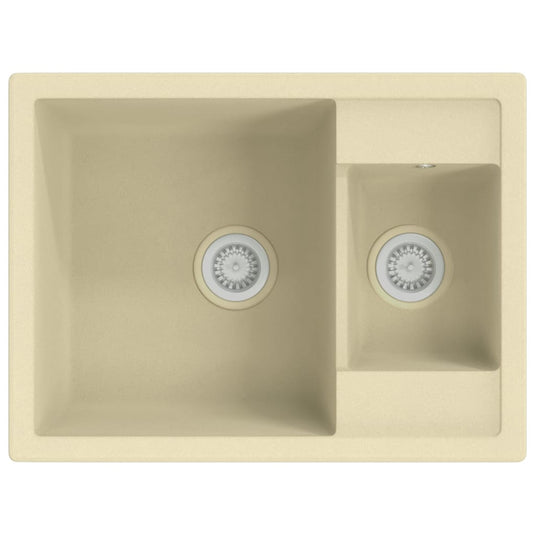 Vidaxl gootsteen dubbele bakken met overloopgat graniet beige