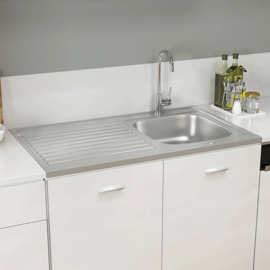 Vidaxl gootsteen met afvoerset 1000x600x155 mm roestvrij staal zilver