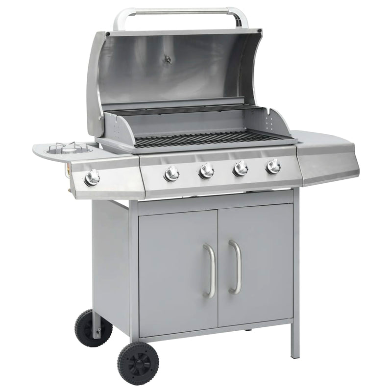 Afbeelding laden in galerijviewer, Vidaxl gasbarbecue 4+1 kookzone roestvrij staal zilverkleurig
