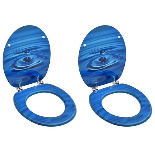 Vidaxl toiletbrillen met deksel 2 st waterdruppel mdf blauw