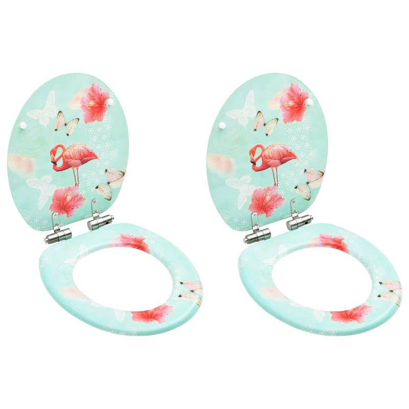 Afbeelding laden in galerijviewer, Vidaxl toiletbrillen met soft-close deksel 2 st flamingo mdf
