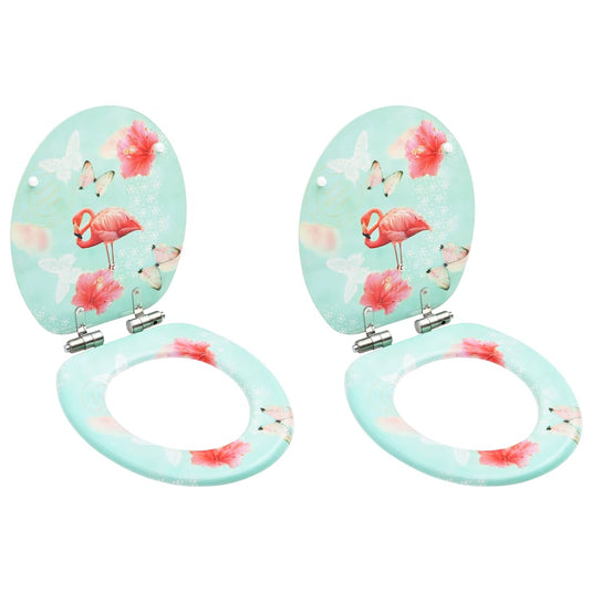 Vidaxl toiletbrillen met soft-close deksel 2 st flamingo mdf