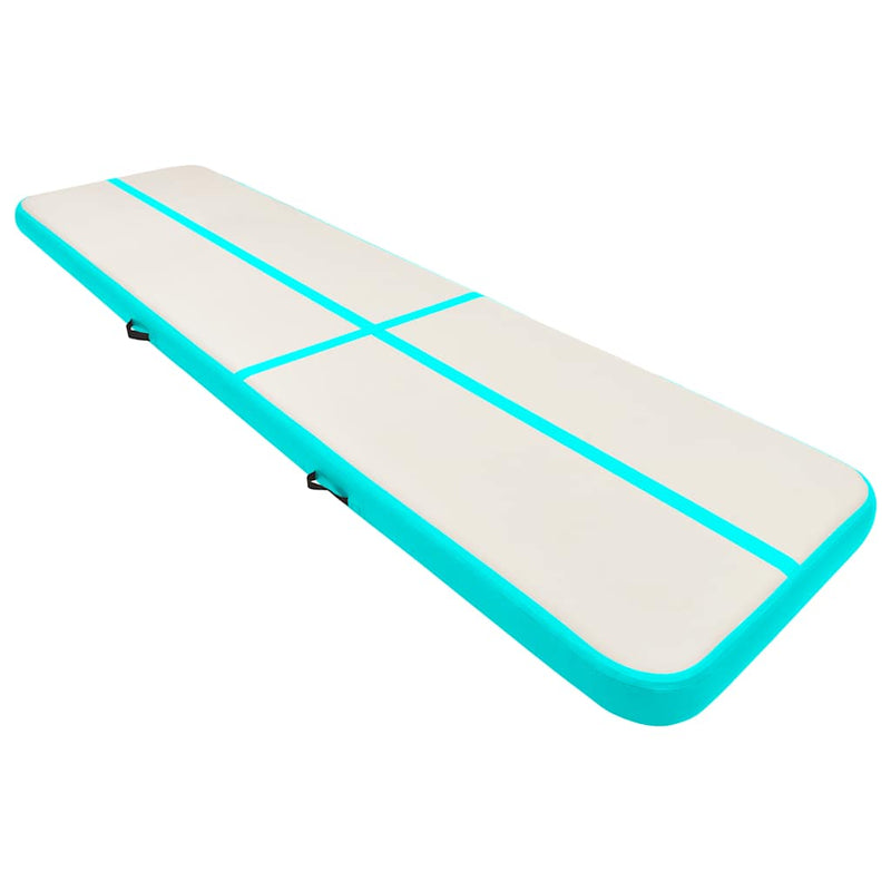 Afbeelding laden in galerijviewer, Vidaxl gymnastiekmat met pomp opblaasbaar 600x100x15 cm pvc groen
