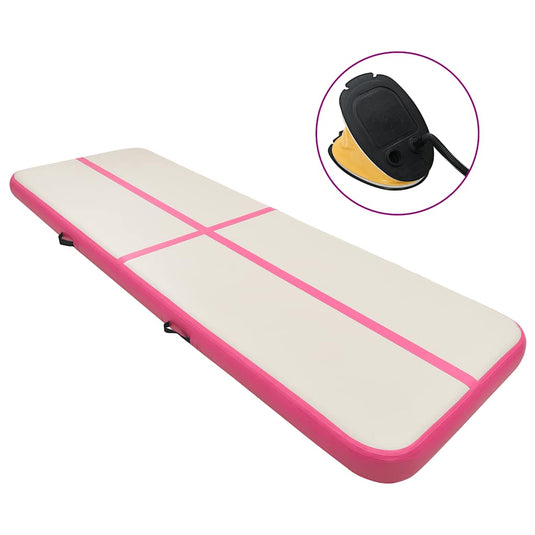Vidaxl gymnastiekmat met pomp opblaasbaar 500x100x20 cm pvc roze