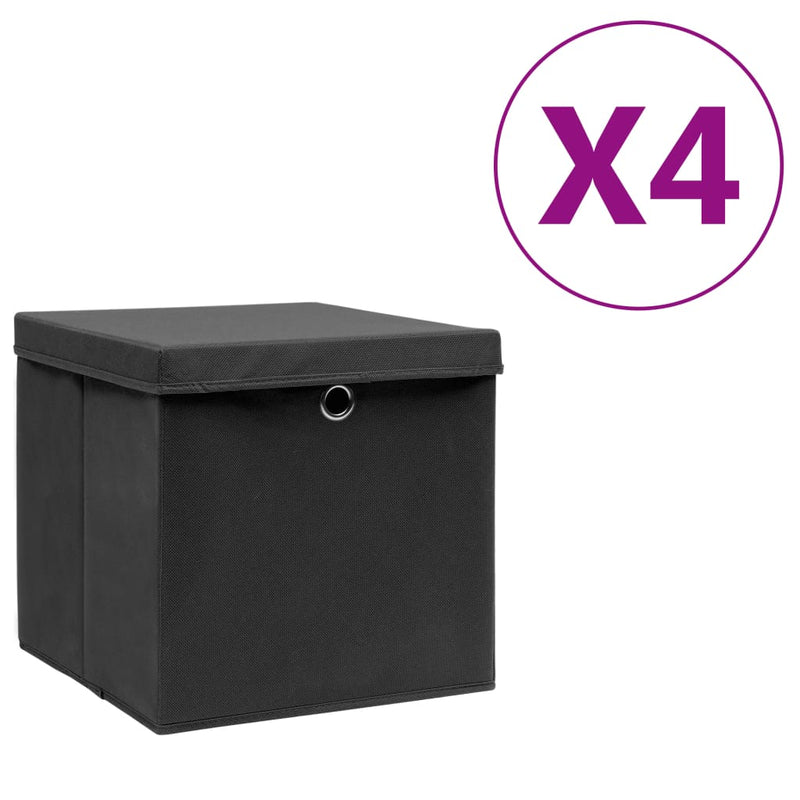 Afbeelding laden in galerijviewer, Vidaxl opbergboxen met deksel 4 st 28x28x28 cm zwart
