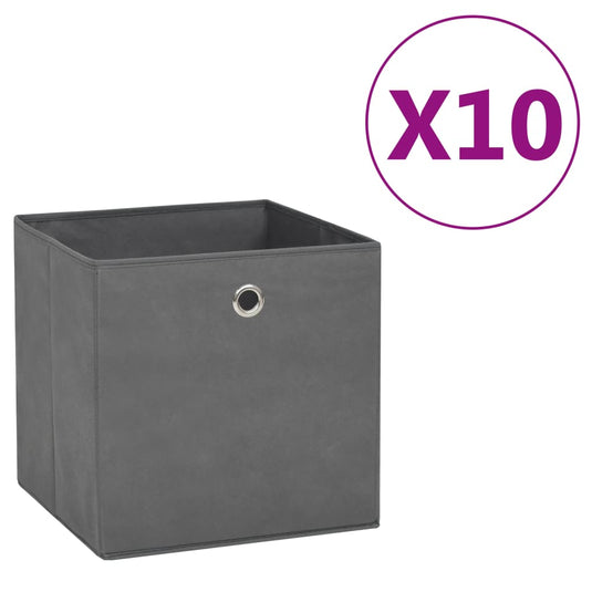 Vidaxl opbergboxen 10 st 28x28x28 cm nonwoven stof grijs