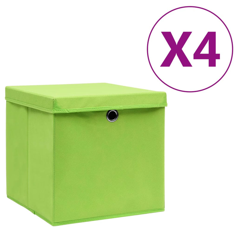Afbeelding laden in galerijviewer, Vidaxl opbergboxen met deksel 4 st 28x28x28 cm groen
