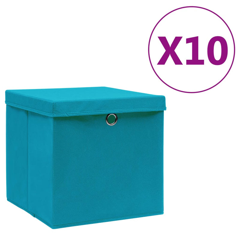 Afbeelding laden in galerijviewer, Vidaxl opbergboxen met deksel 10 st 28x28x28 cm babyblauw

