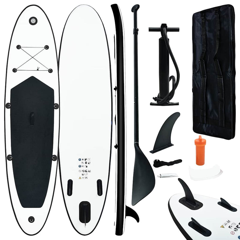 Afbeelding laden in galerijviewer, Vidaxl stand up paddleboardset opblaasbaar zwart en wit

