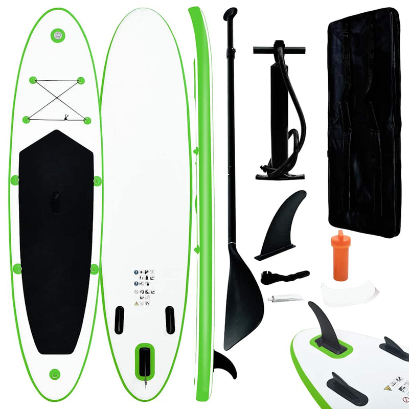 Afbeelding laden in galerijviewer, Vidaxl stand up paddleboardset opblaasbaar groen en wit
