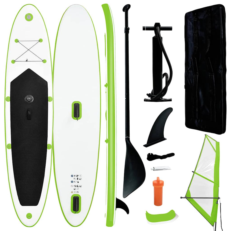 Afbeelding laden in galerijviewer, Vidaxl stand up paddleboard opblaasbaar met zeilset groen en wit
