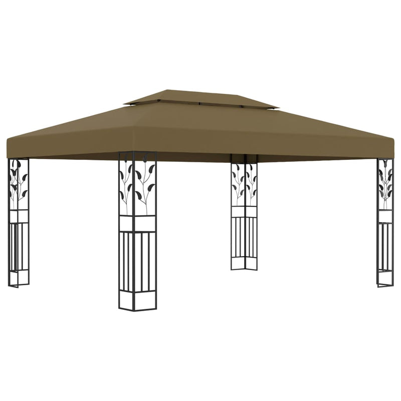 Afbeelding laden in galerijviewer, VidaXL Prieel met dubbel dak 180 g m² 3x4 m taupe
