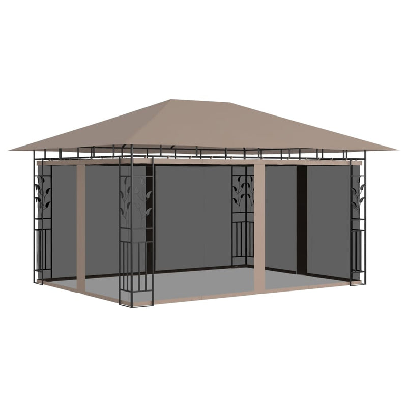 Afbeelding laden in galerijviewer, VidaXL Prieel met klamboe 180 g m² 4x3x2,73 m taupe
