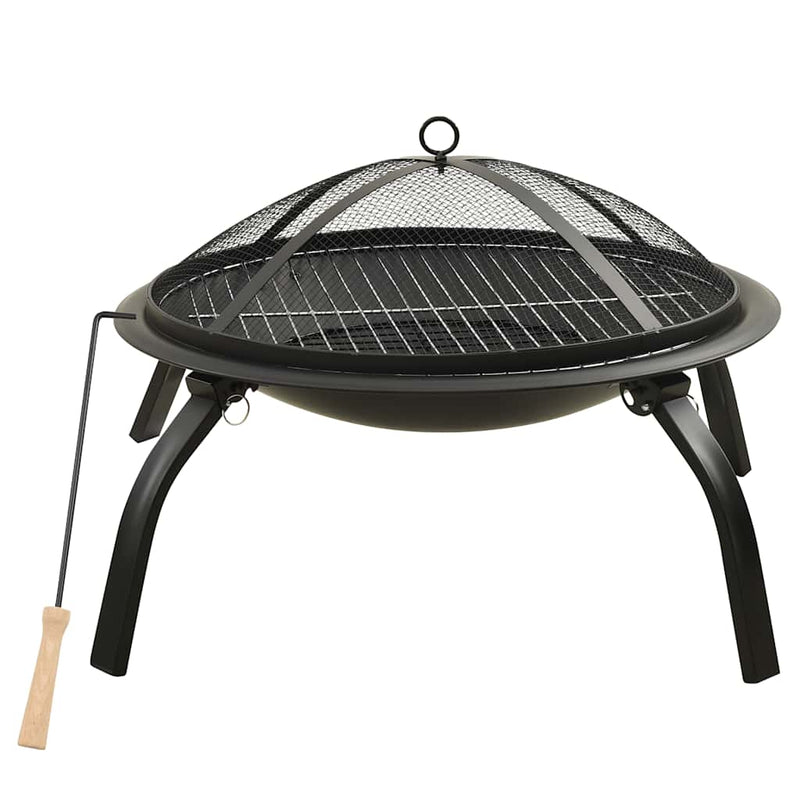 Afbeelding laden in galerijviewer, Vidaxl vuurschaal en barbecue 2-in-1 met pook 56x56x49 cm staal
