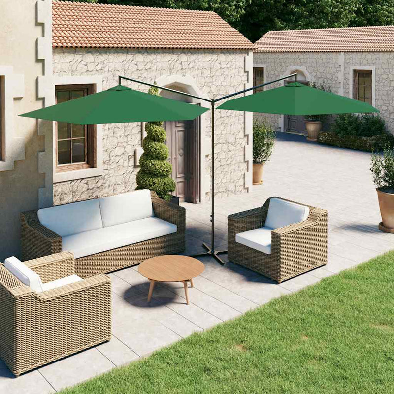 Afbeelding laden in galerijviewer, Vidaxl parasol dubbel met stalen paal 600 cm groen
