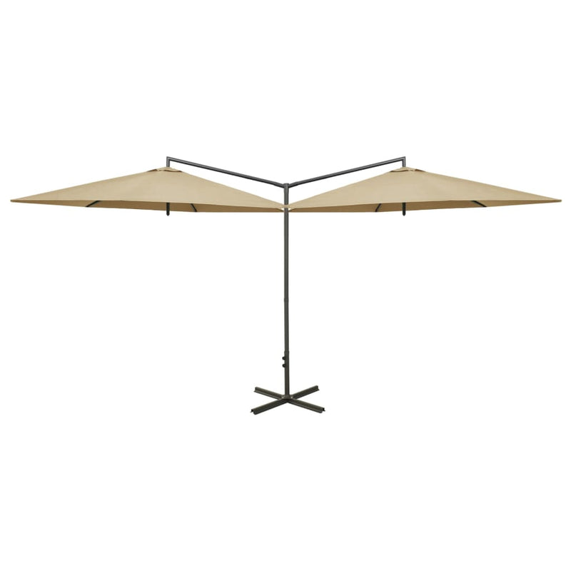 Afbeelding laden in galerijviewer, Vidaxl parasol dubbel met stalen paal 600 cm taupe
