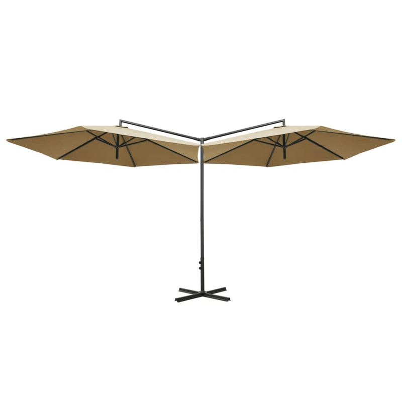 Afbeelding laden in galerijviewer, Vidaxl parasol dubbel met stalen paal 600 cm taupe
