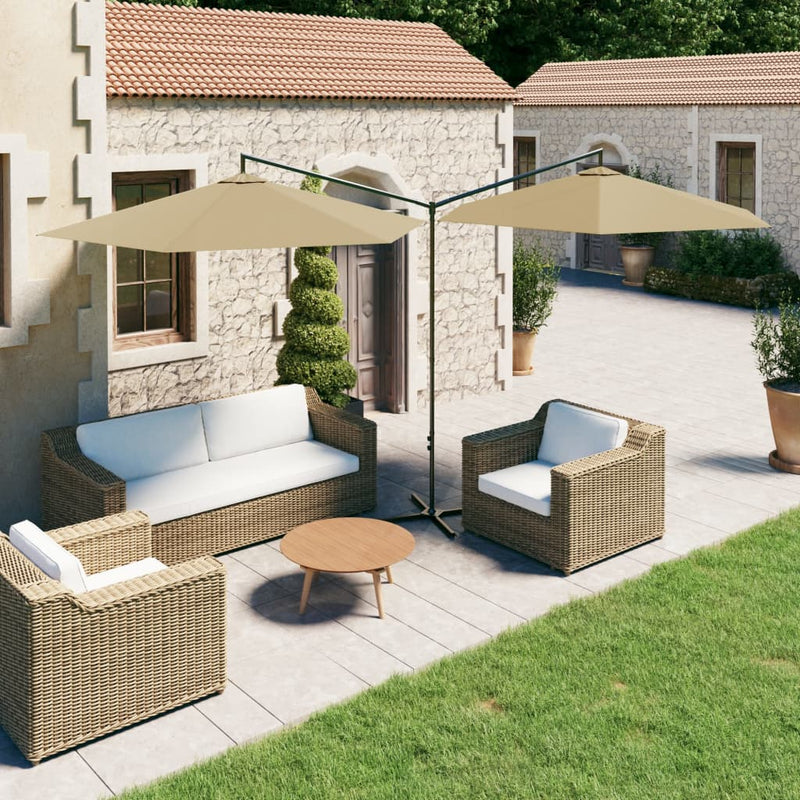 Afbeelding laden in galerijviewer, Vidaxl parasol dubbel met stalen paal 600 cm taupe
