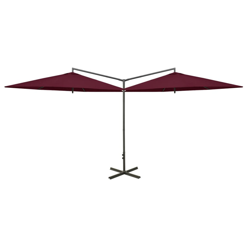Afbeelding laden in galerijviewer, Vidaxl parasol dubbel met stalen paal 600 cm bordeauxrood
