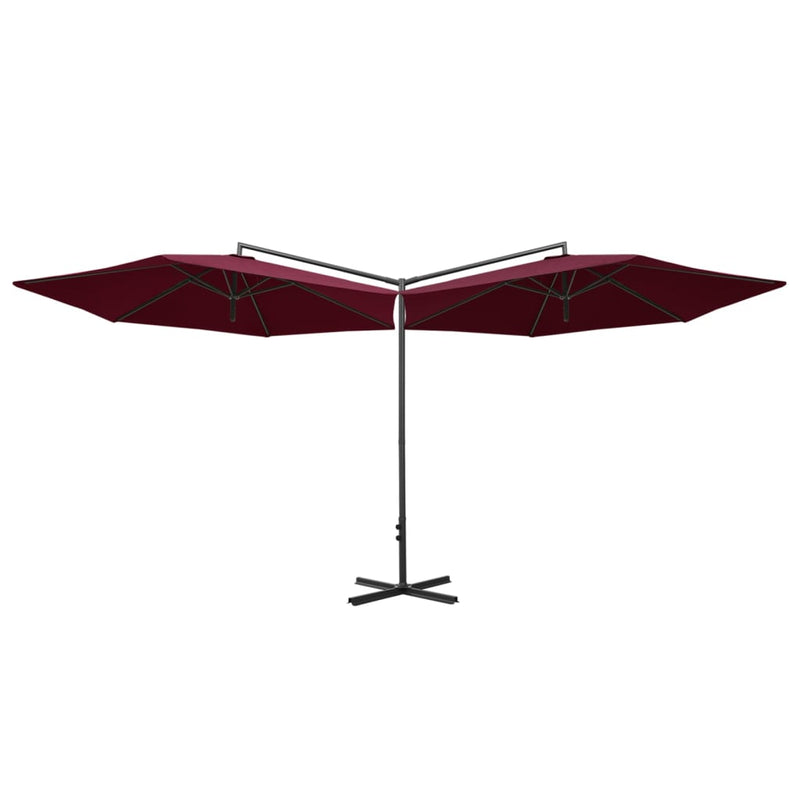 Afbeelding laden in galerijviewer, Vidaxl parasol dubbel met stalen paal 600 cm bordeauxrood
