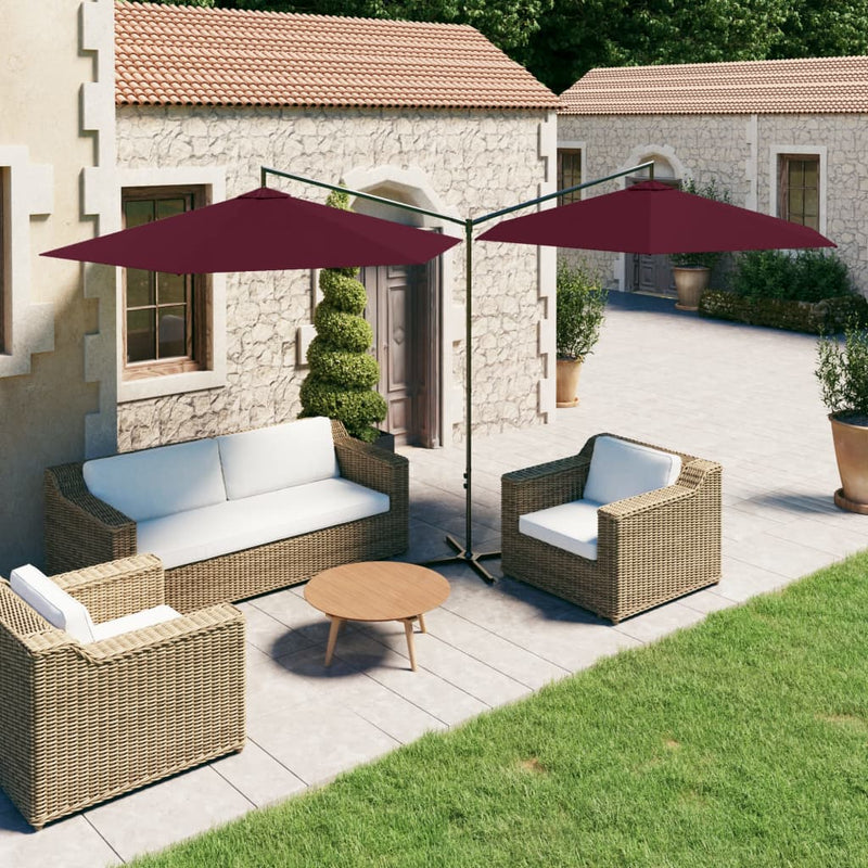 Afbeelding laden in galerijviewer, Vidaxl parasol dubbel met stalen paal 600 cm bordeauxrood
