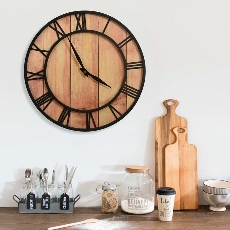Afbeelding laden in galerijviewer, Vidaxl wandklok 39 cm mdf en ijzer bruin en zwart
