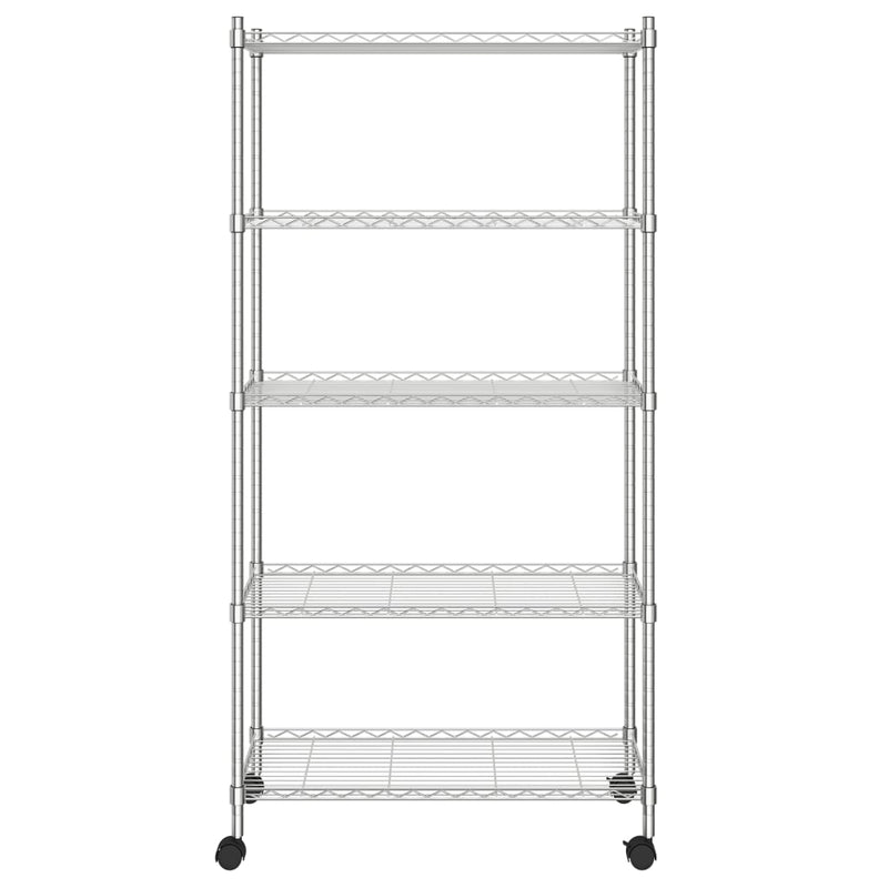Afbeelding laden in galerijviewer, Vidaxl opbergrek 5-laags met wielen 250 kg 75x35x155 cm chroomkleurig

