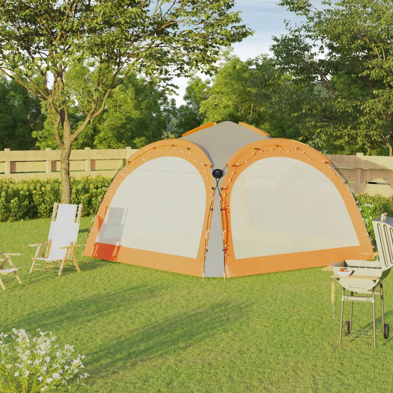 Afbeelding laden in galerijviewer, Vidaxl partytent met led en 4 zijwanden 3,6x3,6x2,3 m grijs en oranje
