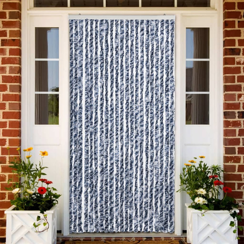 Afbeelding laden in galerijviewer, Vidaxl vliegengordijn 90x200 cm chenille blauw en wit
