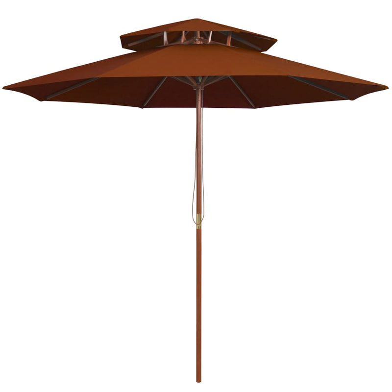 Afbeelding laden in galerijviewer, Vidaxl parasol dubbeldekker met houten paal 270 cm terracottakleurig
