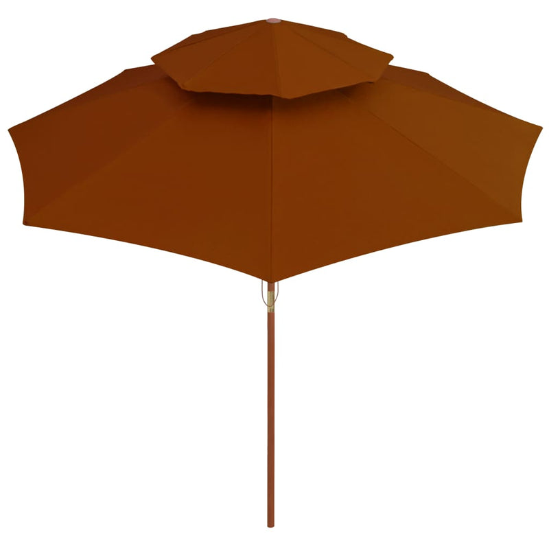 Afbeelding laden in galerijviewer, Vidaxl parasol dubbeldekker met houten paal 270 cm terracottakleurig

