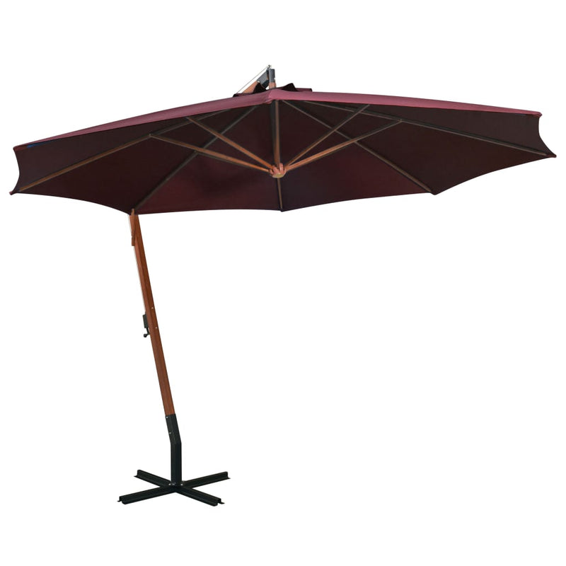 Afbeelding laden in galerijviewer, Vidaxl zweefparasol met paal 3,5x2,9 m massief vurenhout bordeauxrood
