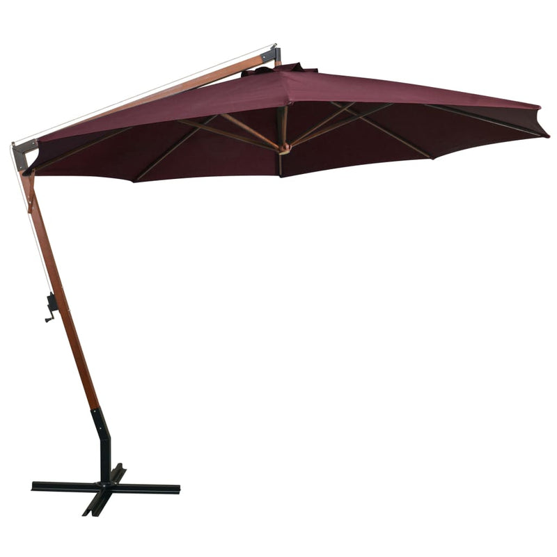 Afbeelding laden in galerijviewer, Vidaxl zweefparasol met paal 3,5x2,9 m massief vurenhout bordeauxrood
