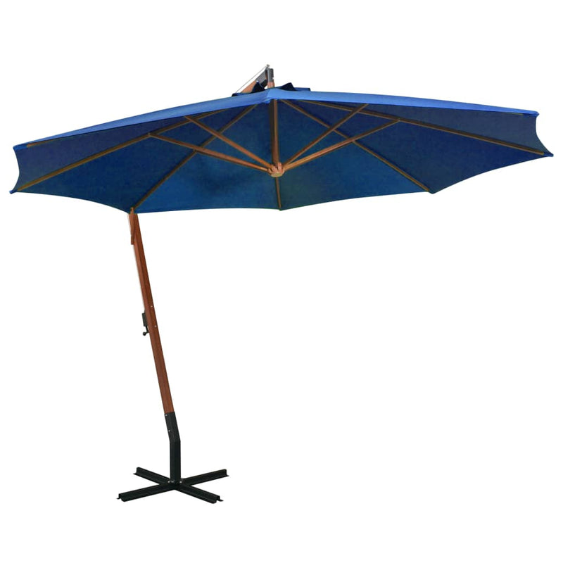 Afbeelding laden in galerijviewer, Vidaxl zweefparasol met paal 3,5x2,9 m massief vurenhout azuurblauw
