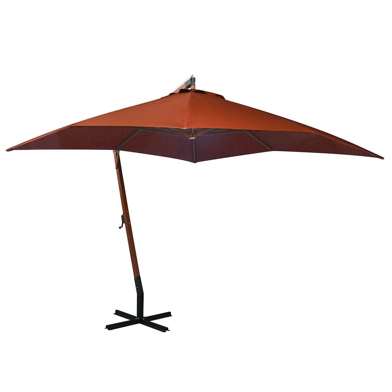 Afbeelding laden in galerijviewer, Vidaxl zweefparasol met paal 3x3 m massief vurenhout terracottakleurig

