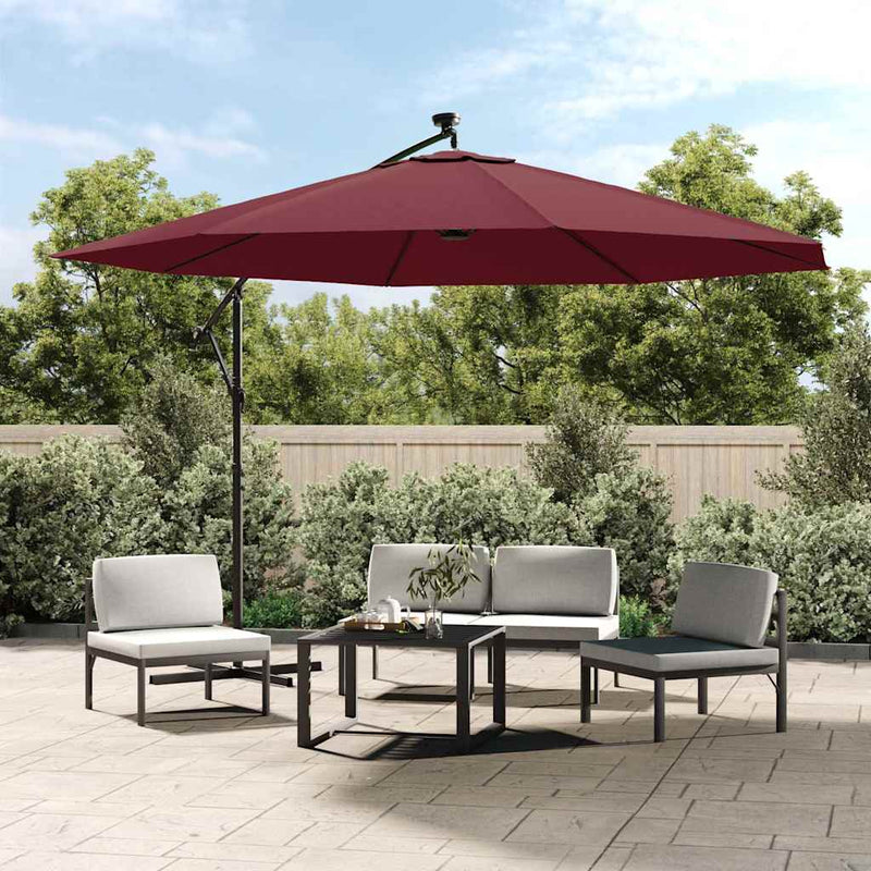 Afbeelding laden in galerijviewer, Vidaxl zweefparasol met led-verlichting 350 cm bordeauxrood
