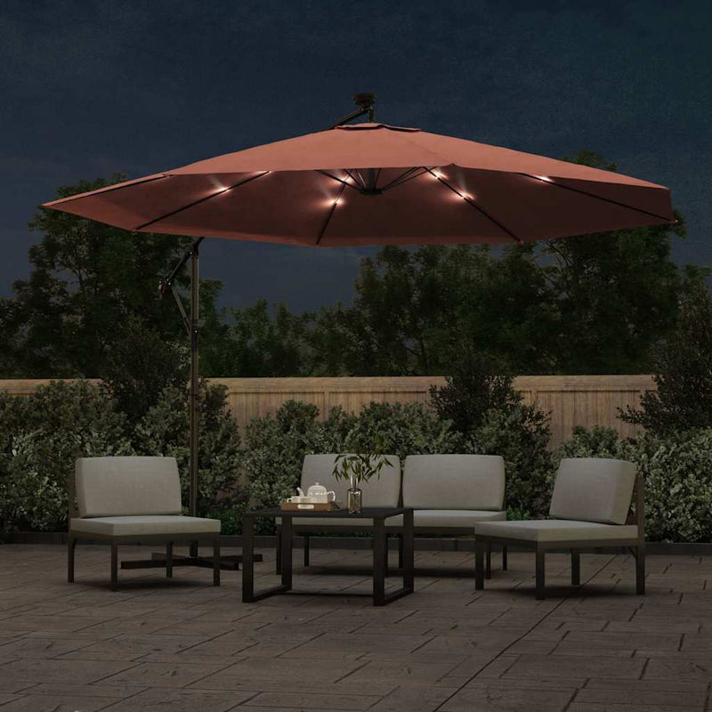 Afbeelding laden in galerijviewer, Vidaxl zweefparasol met led-verlichting 350 cm terracottakleurig
