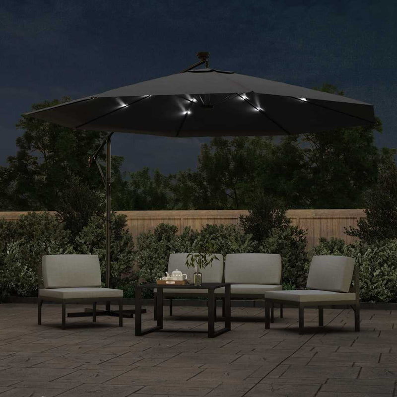 Afbeelding laden in galerijviewer, Vidaxl zweefparasol met led-verlichting 350 cm zwart
