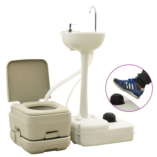Vidaxl kampeertoilet- en wasbakset 10+10 en 20 l grijs